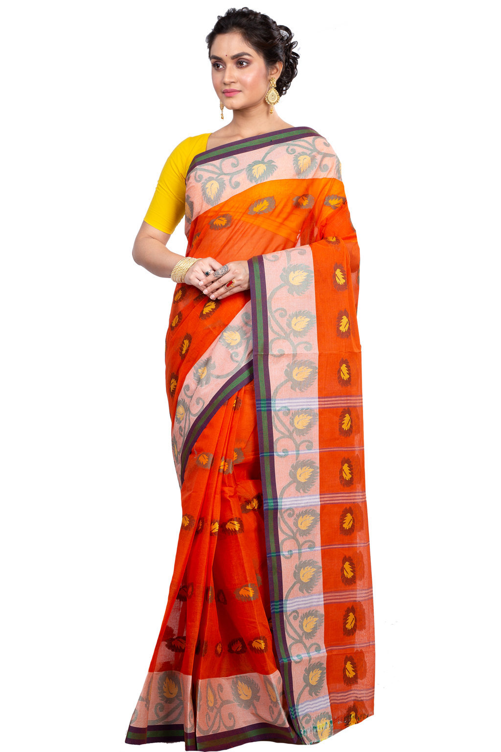 Orange Pure Cotton HapChaka Tant Saree (885)